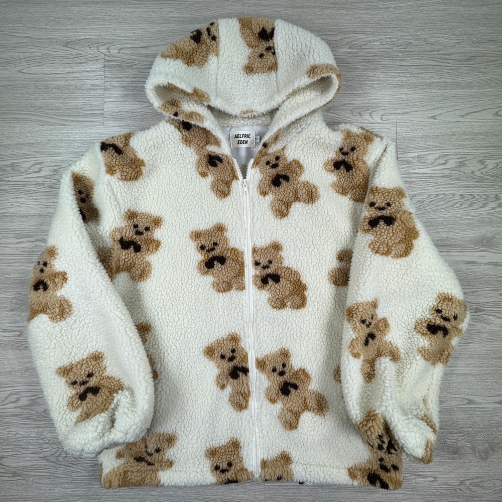 Aelfric Eden Women's Jacket Teddy Bear Sherpa Fleece White Small(?) Hooded